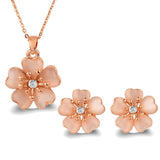 SINLEERY Charm Opal Stone Plum Flower Necklace Earrings Jewelry Sets For Women Wedding Party Rose Gold Color Jewelry ZD1 SSP