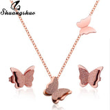 Shuangshuo Stainless Steel Butterfly Animal Jewelry Sets for Women Jewelry Mini Butterfly Necklace Earrings Cute collier Femme