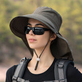 New Women Wide Large Brim Shawl Bucket Hat Summer Outdoor Fishing Hiking UV Anti Neck Protection Sun Cap Ladies Hats Bonnet