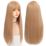 Synthetic Long straight hair black comic bangs girl wig natural bangs cosplay Lolita party Heat-resistant wig