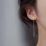 Heart Geometric Gold Silver Color Rectangle Drop Earrings for Women Simple Long Tassel Earrings Fashion Ear line Gift