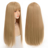 Long straight hair wig synthetic pink bangs Cosplay wig ladies synthetic bangs wig