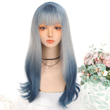 Long straight hair wig synthetic pink bangs Cosplay wig ladies synthetic bangs wig