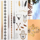 1 sheet Flash Boho Metallic Gold Feathers Shimmering Jewellery Festival Temporary Tattoo