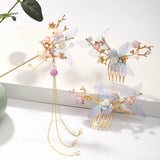 Chinese Long Hair Stick tiara Headpiece Women Hair Accessories Flower Crystal Pearl Hair Pins Handmade Hanfu Hair Jewelry Set