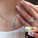 3 Pcs/set New Arrival Hearts & Arrows Earrings Necklace Ring Set for Women Engagement Party Jewelry