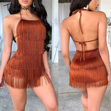 Mtcytea Yissang Tassel Summer Dresses Female Halter Backless Casual Club Mini Dress Sexy Fringe Bandage Bodycon Party Dress Vestidos