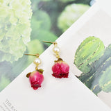 Mtcytea Women Natural Dried Flower Earrings Imitation Colors Rose Drop Earring Party Real Dry Flower Jewelry