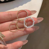 5pcs Korean Simple Design Wavy Ring Set For Women Personality Temperament Mini Pearl Elegant Lovely Circle Ring Gold Color