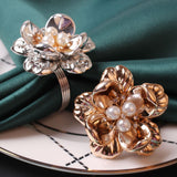 6pcs/lot New Napkin Ring Pearl Flower Napkin Button Electroplating Rose Flower Dinner Ring