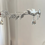 Crown Leaves Waterdrop Tiara Wedding Accessories Ladies Artificial Rhinestone Party Princess Elf Tiara Accessories