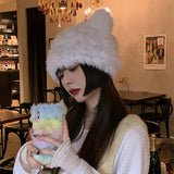 Mtcytea Real Rabbit Fur Winter Hat for Women Knitted Fluffy Beanie Ladies Fashion Solid Color Warm Plush Skull Women's Thick Hat