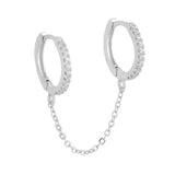 1pc Stainless Steel Link Chain Hoop Earrings Double Circle Cubic Zirconia Square Pendant Cartilage Earring Piercing Jewelry