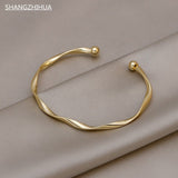 NEW 1 Simple White Shellfish Board Bend Metal Geometric Overlap Acetic Resin Open Bangle for Women Girls Jewellery