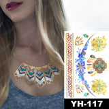 Waterproof Temporary Tattoo Sticker Flowers Mandala Henna Gold Silver Metallic Flash Tatoo Boho Lotus Jewelry Glitter Body Art