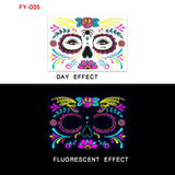 Face Tattoo Sticker Day of the Dead Funny Temporary Neon Face Sticker for Festival Masquerade Party Makeup