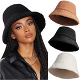 Winter Unisex Furry Bucket Hat Solid Colors Women Men Faux Fur Bucket Hats Autumn Lamb Wool Outdoor Warm Panama Flat Cap