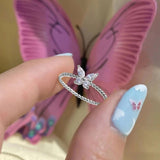 New Crystal Butterfly Rings For Women Niche Design Versatile Ladies Birthday Party Ball Ring Jewelry Wholesale Direct Sales