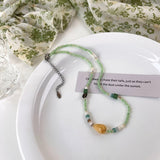 Summer Green Necklace Handmade Beaded Clavicle Chain Choker Light Luxury Design Necklace Accessories