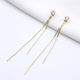 Long Silver Plated Crystal Leaf Tassel Drop Earrings For Women Wedding Fashion Jewelry Gift