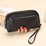 Mtcytea Genuine Leather Women Double Zip Wallet new Ladies Clutch Purse Cowhide Wristlet Bag Coin Purse Fashion Mobile Phone Bags