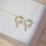 PLated 14k Real Gold Fshion Simple Gemstone Wreath Earring for Girl AAA Zirconia Temperament Stud Earrings Wedding  Jewelry