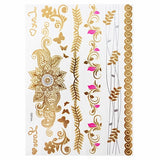 1 sheet Flash Boho Metallic Gold Feathers Shimmering Jewellery Festival Temporary Tattoo