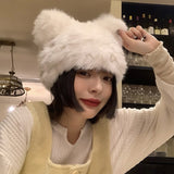 Mtcytea Real Rabbit Fur Winter Hat for Women Knitted Fluffy Beanie Ladies Fashion Solid Color Warm Plush Skull Women's Thick Hat