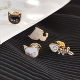 Cartoon Animal Brooches Black White Couple Cat Fish Bone Enamel Pins Clothes Collar Lapel Pin Bag Metal Badges Jewelry For Lover