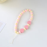 Simple Pink Bear Heart Strawberry Bowknot Flower Acrylic Imitation Pearl Beaded Phone Chain for Women Girls Sweet Accessories