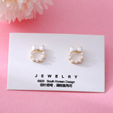 New Korean Elegant Trendy Round Crystal Wreath Bow Stud Earrings for Women Imitation Pearls Jewelry Oorbellen Gift