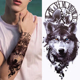 Black Forest Tattoo Sticker For Men Women Children Tiger Wolf Death Skull Temporary Tattoo Fake Henna Skeleton King Animal Tatoo