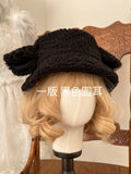 Mtcytea Handmade Sheep Baa Bucket Hat Lolita Sheep Cap with Ears Cute Girl Lambswool Material Black White Sheep Ear Hat Holiday Gift