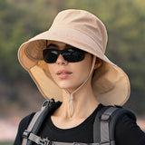 New Women Wide Large Brim Shawl Bucket Hat Summer Outdoor Fishing Hiking UV Anti Neck Protection Sun Cap Ladies Hats Bonnet