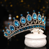 Luxury Blue Rhinestone Crystal Wedding Crown Bride Tiaras And Crowns Queen Diadem Pageant Crown Bridal Hair Jewelry Accessories