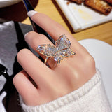 Korea Hot Selling Fashion Jewelry Exquisite Copper Inlaid Zircon Black Smart Butterfly Open Ring Female Prom Ring