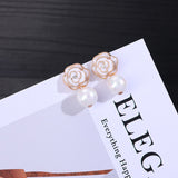 Trendy Style Camellia Flower Stud Earrings Pearl Flower Big Brand Eesign Earring Boucle Femme Pendante Chic Jewelry