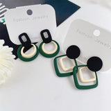 S925 New Korean Statement Earrings for Women Green Cute Geometric Dangle Drop Double Layer Earings Brincos  Fashion Jewelry