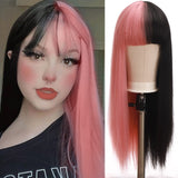 Synthetic Long straight hair black comic bangs girl wig natural bangs cosplay Lolita party Heat-resistant wig