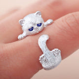 Ring for Men Women Japanese Style Cute Cat Ring Simplicity Fashion Jewelry  Gifts Blue Rhinestone Eyes Dog Rings