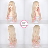 Lolita White Gold Highlight Pink Synthetic Big Wave Wig With Air Bangs Women's Cosplay Natural Heat Resistant Wig.