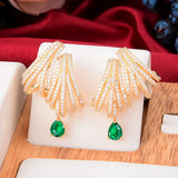 Mtcytea Luxury DOUBLE CLAWS STUD Earrings Trendy Cubic Zircon Indian gold earrings for women Wedding Engagement Party JEWELRY GIFT