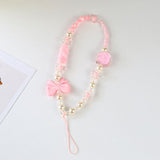 Simple Pink Bear Heart Strawberry Bowknot Flower Acrylic Imitation Pearl Beaded Phone Chain for Women Girls Sweet Accessories