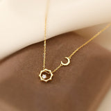 CIAXY New Sun Moon Pendant Necklaces Female Ins Adjustable Clavicle Chain  Original 14k Gold Plated Choker Jewelry