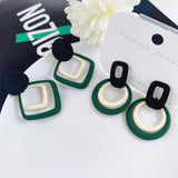 S925 New Korean Statement Earrings for Women Green Cute Geometric Dangle Drop Double Layer Earings Brincos  Fashion Jewelry