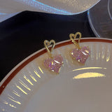 Fashion Set Earrings for Women / Necklaces Heart-shaped Zircon Pink Crystal Necklace Pendant Women's Jewelry Anniversary Gift