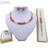 Liffly Dubai Costume Jewelry Sets for Women Luxury Bridal Nigerian Wedding African Beads Jewelry Set New Design