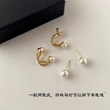 Korea Elegant Cute Pearl Hoop Earrings for Women Classic Small Zircon Huggie Pearl Stud Earring Wedding Kpop Jewlery