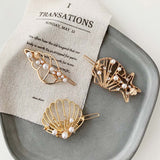 Fashion Golden Metal Shell Hollow Starfish Conch Pearl Hair Grip Hairpin Hair Ornament Hair Styling Accessories for Women