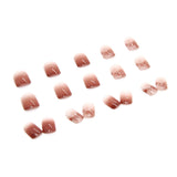 24pcs Short False Nail Gradient Color With Glitter Sequins Design Fake Nails Patch Full Cover Artificial Acrylic Nail Tips